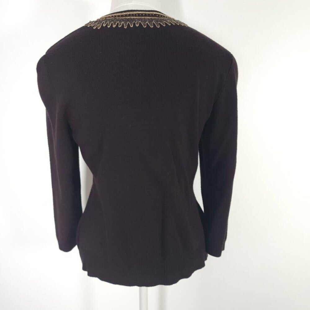 Women's Brown Beaded Cardigan Sweater Goblin Fairy Floral Whimsical 3/4 Sleeve S - Picture 5 of 12